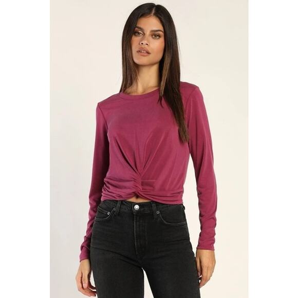 Lulus Tops - LULUS‎ Knot This Way Purple Knotted Long Sleeve Top Size Small Modal Cropped New